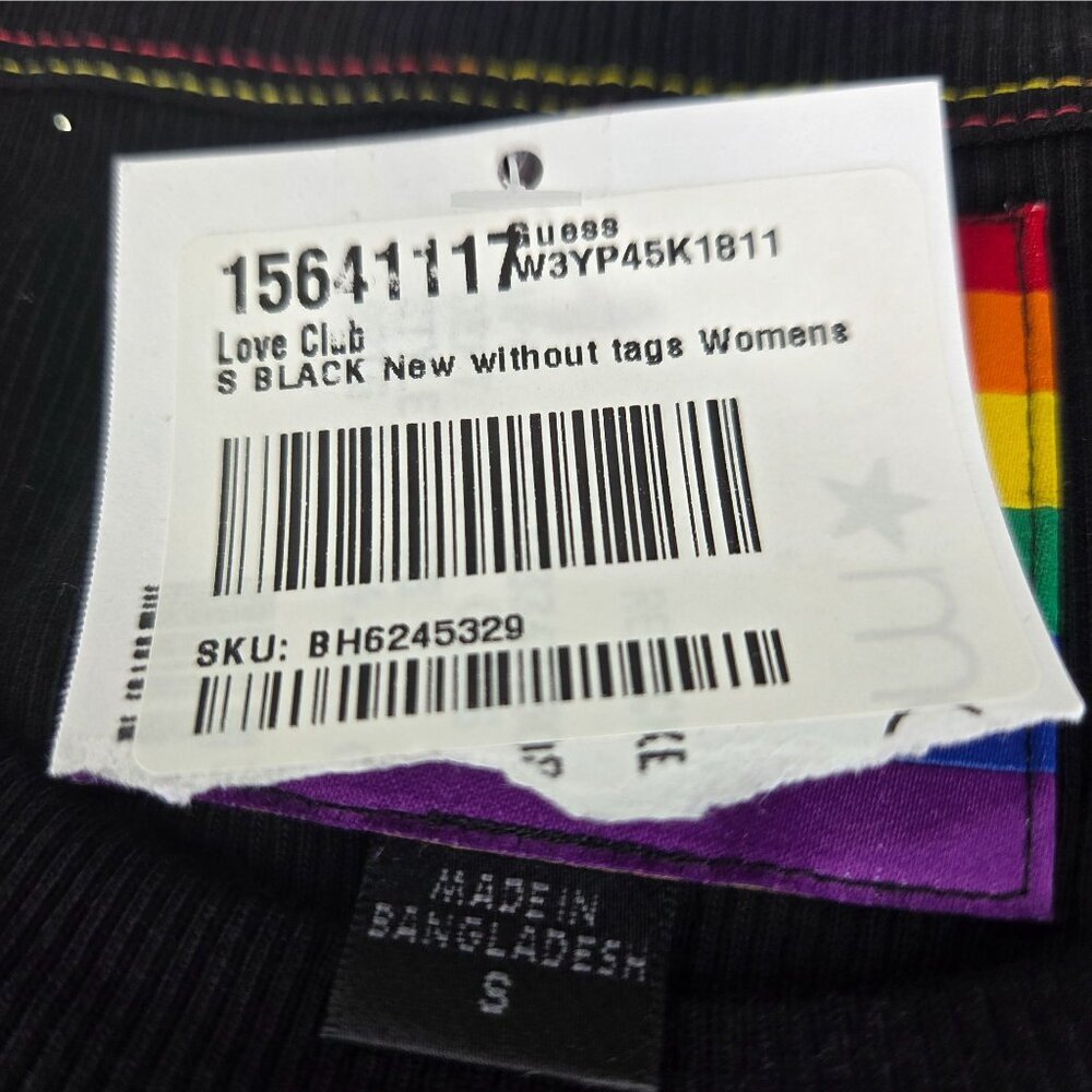 NWT Guess Women's Ribbed Crop Top with Logo Black - Picture 3 of 6